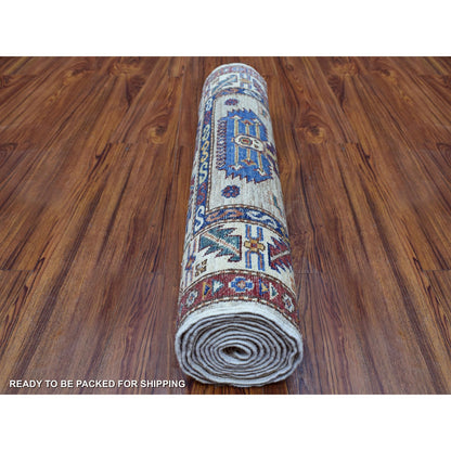 Kazak Wool Hand Knotted Rug Beige Ivory 2.8X10.0 -O067085