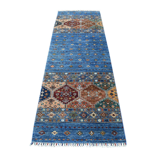 Kazak Wool Hand Knotted Rug Blue No Border 2.9X9.2 -O067116