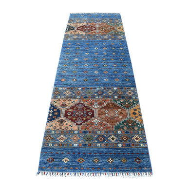 Kazak Wool Hand Knotted Rug Blue No Border 2.9X9.2 -O067116