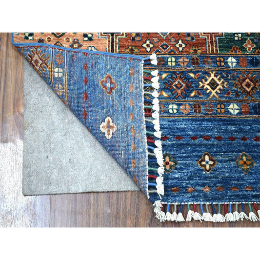 Kazak Wool Hand Knotted Rug Blue No Border 2.9X9.2 -O067116