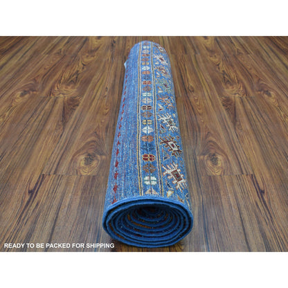 Kazak Wool Hand Knotted Rug Blue No Border 2.9X9.2 -O067116