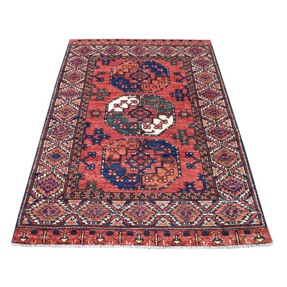Tribal & Geometric Wool Hand Knotted Rug Red Orange 4.0X5.8 -O067138
