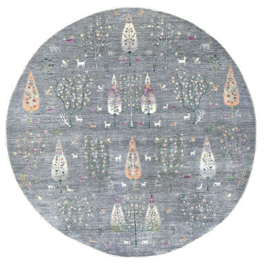Transitional Wool Hand Knotted Rug Grey No Border 12.0X12.0 -O067159