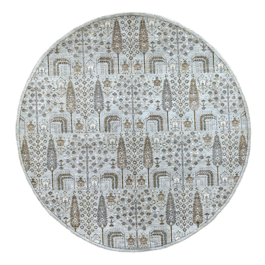 Oushak And Peshawar Wool Hand Knotted Rug Grey No Border 8.0X8.3 -O067163