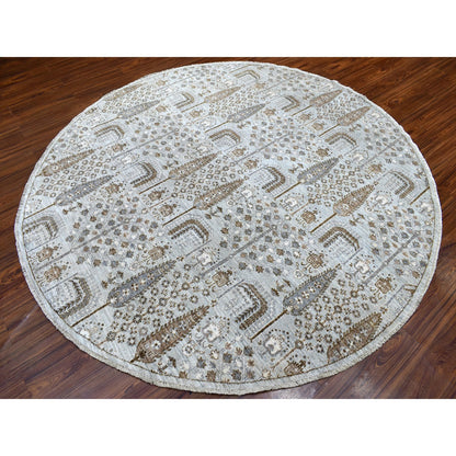 Oushak And Peshawar Wool Hand Knotted Rug Grey No Border 8.0X8.3 -O067163