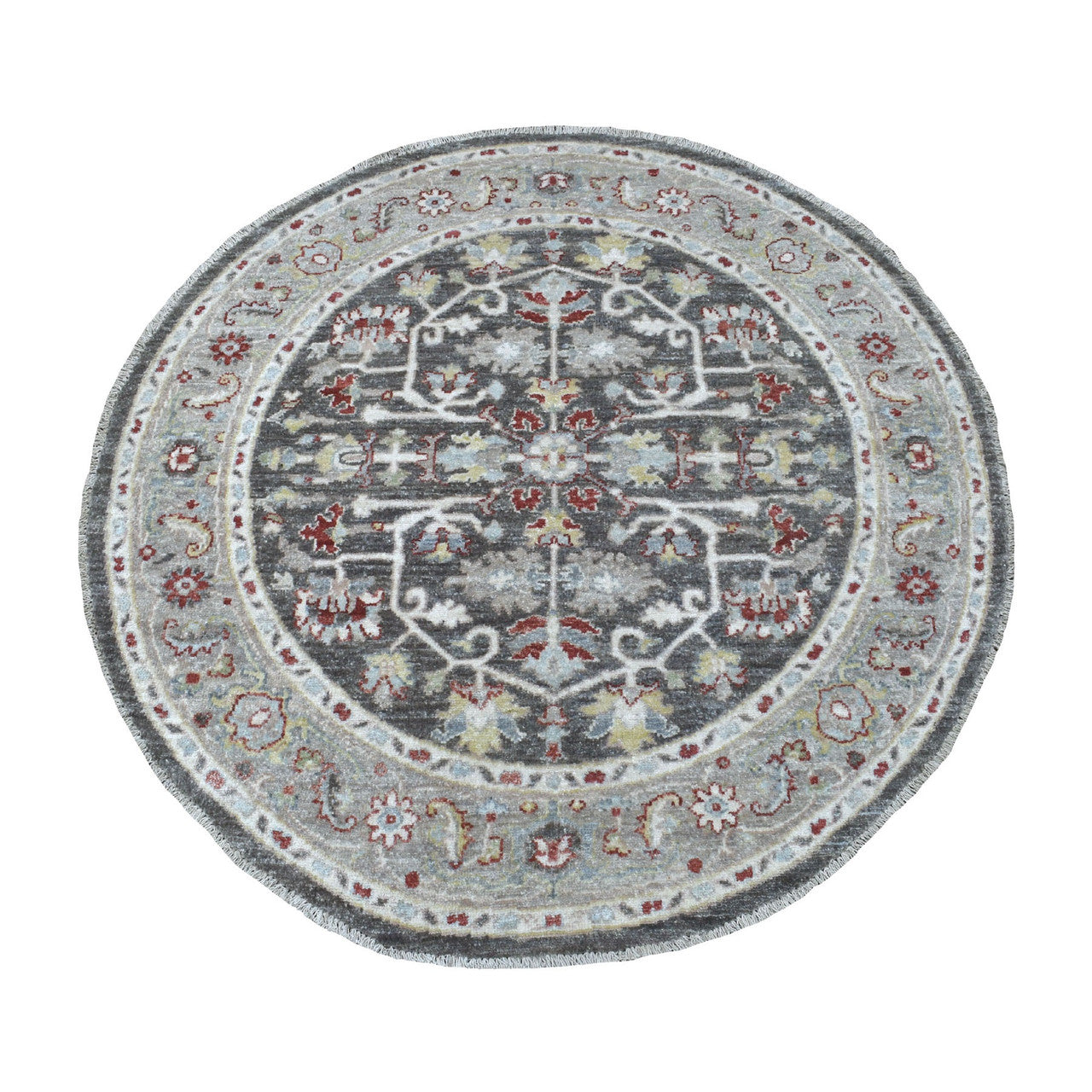 Gray 4'0" x 4'0" Oushak And Peshawar Hand knotted Wool Rug - Sku: O067172