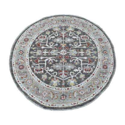 Oushak And Peshawar Wool Hand Knotted Rug Grey Gray 4.0X4.0 -O067172