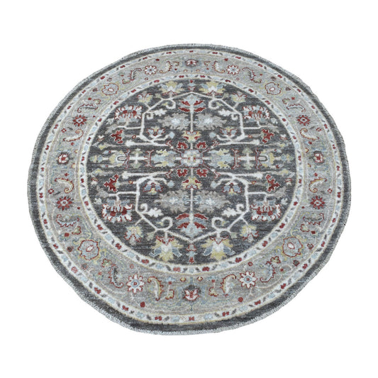 Oushak And Peshawar Wool Hand Knotted Rug Grey Gray 4.0X4.0 -O067172