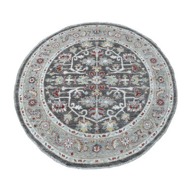 Oushak And Peshawar Wool Hand Knotted Rug Grey Gray 4.0X4.0 -O067172