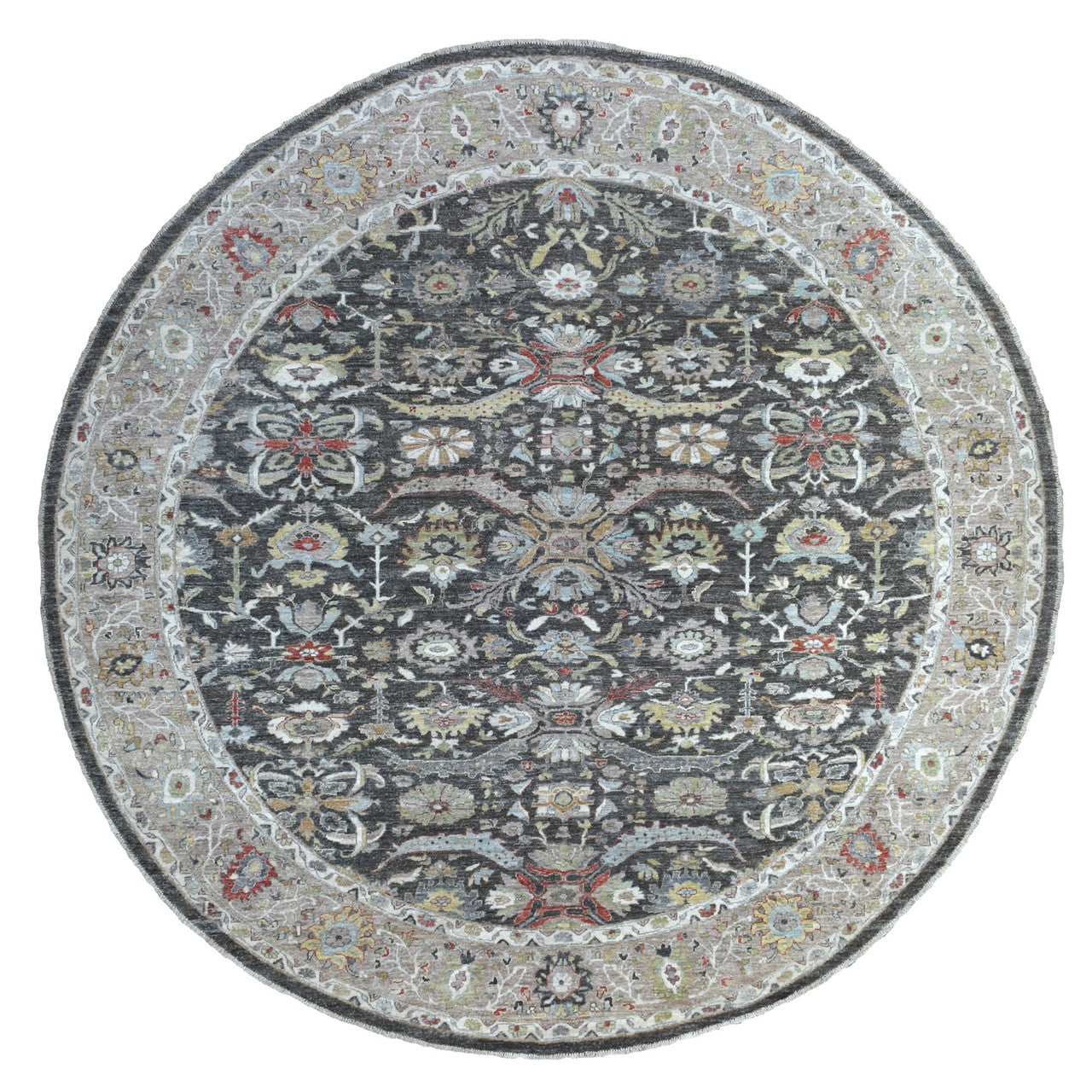 Gray 9'9" x 9'10" Oushak And Peshawar Hand knotted Wool Rug - Sku: O067183