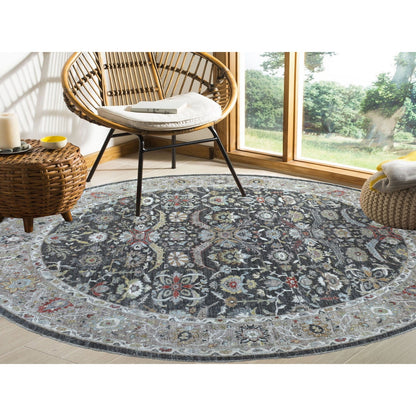 Oushak And Peshawar Wool Hand Knotted Rug Grey Ivory 9.9X9.10 -O067183