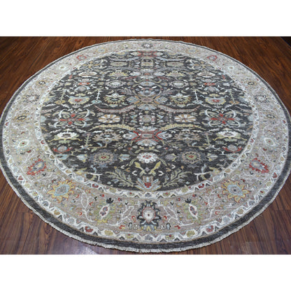 Oushak And Peshawar Wool Hand Knotted Rug Grey Ivory 9.9X9.10 -O067183