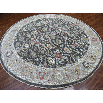 Oushak And Peshawar Wool Hand Knotted Rug Grey Ivory 9.9X9.10 -O067183