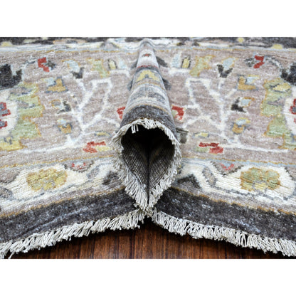 Oushak And Peshawar Wool Hand Knotted Rug Grey Ivory 9.9X9.10 -O067183