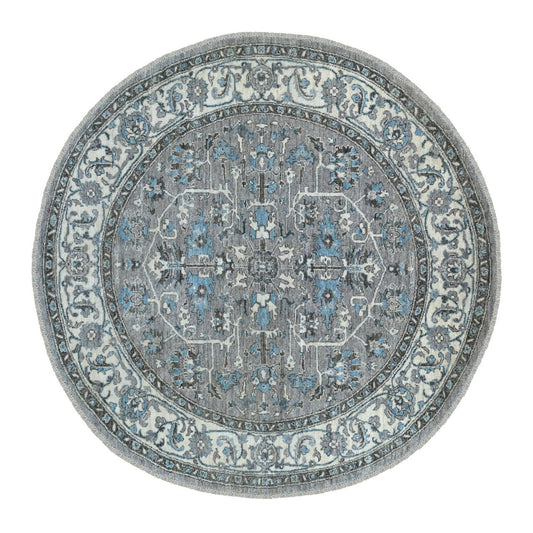 Oushak And Peshawar Wool Hand Knotted Rug Grey Ivory 6.0X6.1 -O067188