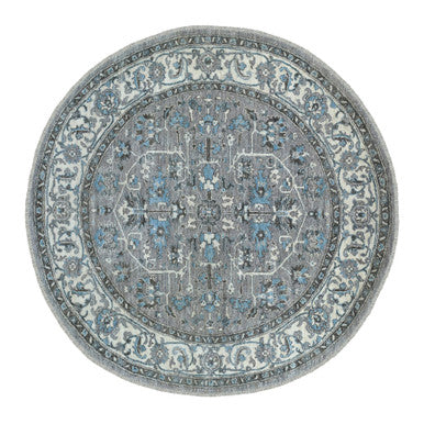 Oushak And Peshawar Wool Hand Knotted Rug Grey Ivory 6.0X6.1 -O067188