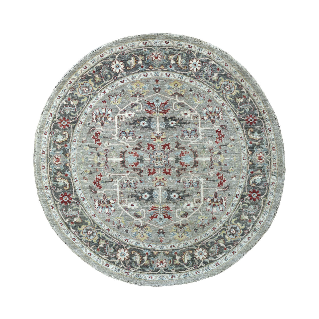 Gray 5'8" x 5'9" Oushak And Peshawar Dark Hand knotted Wool Rug - Sku: O067189