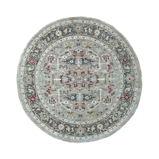Oushak And Peshawar Wool Hand Knotted Rug Grey Dark Gray 5.8X5.9 -O067189