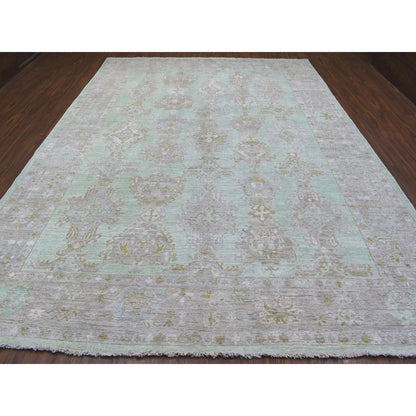 Oushak And Peshawar Wool Hand Knotted Rug Green Grey 9.9X13.2 -O067199