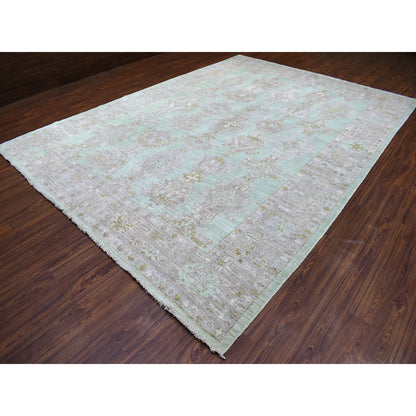 Oushak And Peshawar Wool Hand Knotted Rug Green Grey 9.9X13.2 -O067199
