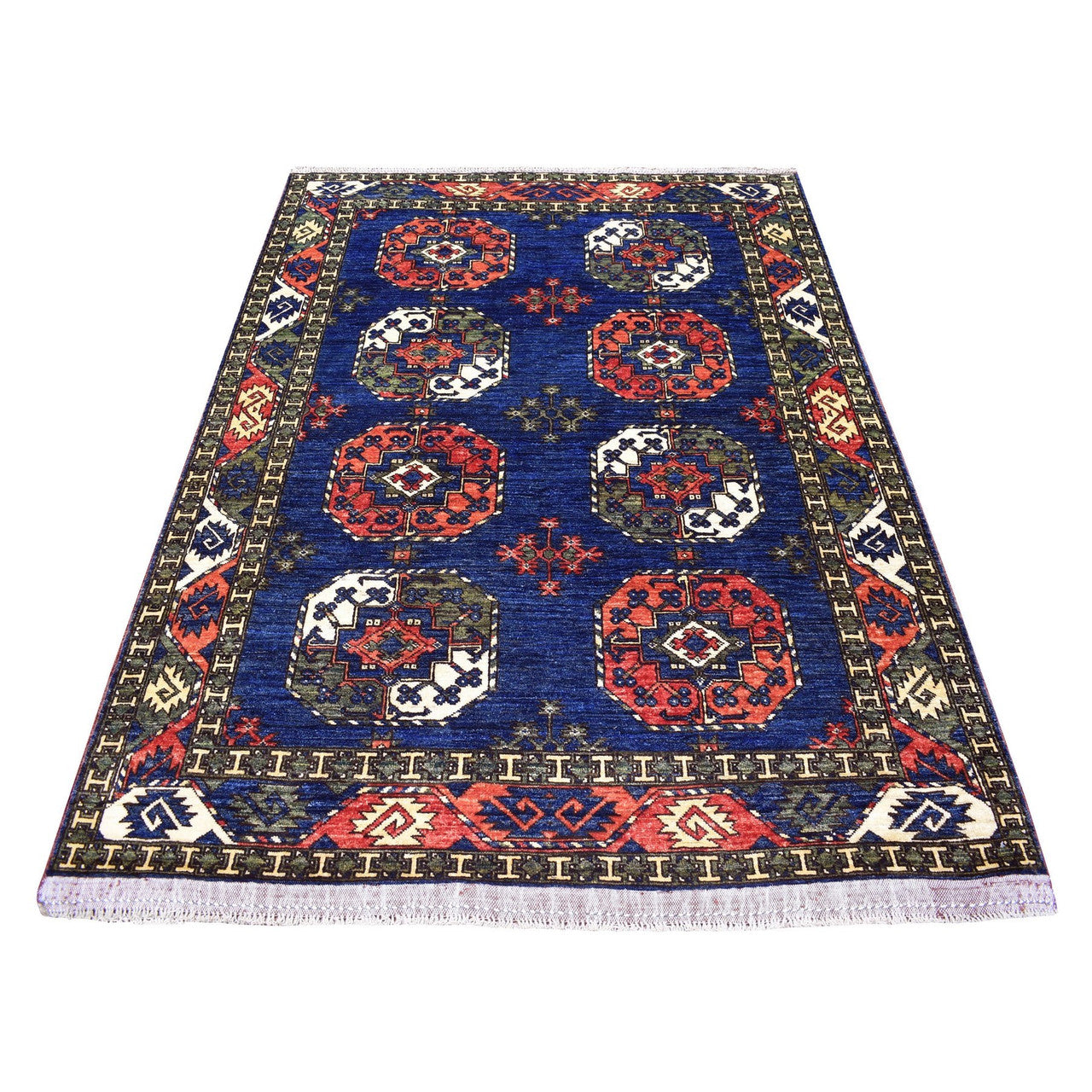 Blue 5'0" x 6'10" Tribal & Geometric Hand knotted Wool Rug - Sku: O067214
