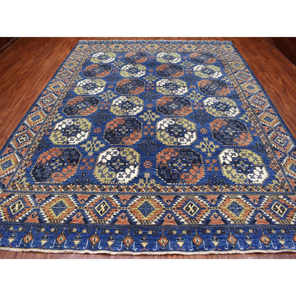 Tribal & Geometric Wool Hand Knotted Rug Blue Blue 9.5X12.0 -O067263
