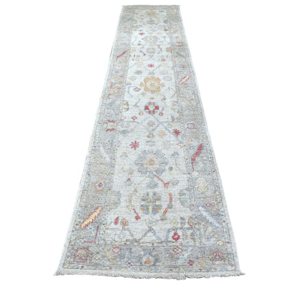 Oushak And Peshawar Wool Hand Knotted Rug Grey Light Gray 2.9X14.3 -O067311