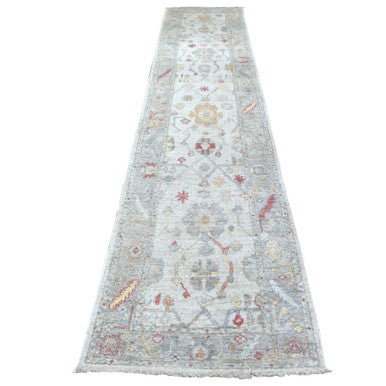 Oushak And Peshawar Wool Hand Knotted Rug Grey Light Gray 2.9X14.3 -O067311