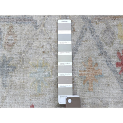 Oushak And Peshawar Wool Hand Knotted Rug Grey Light Gray 2.9X14.3 -O067311