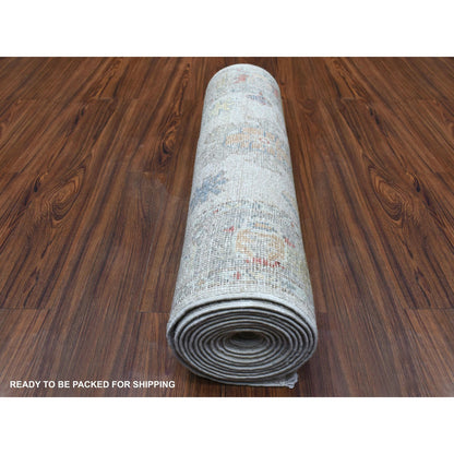 Oushak And Peshawar Wool Hand Knotted Rug Grey Light Gray 2.9X14.3 -O067311