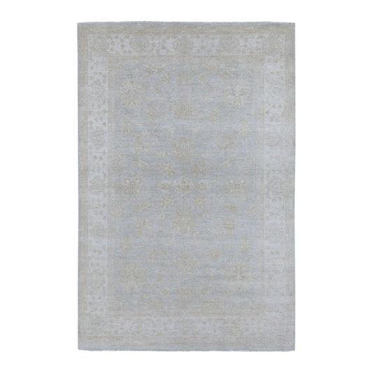 Oushak And Peshawar Wool Hand Knotted Rug Grey Ivory 6.0X8.10 -O067375