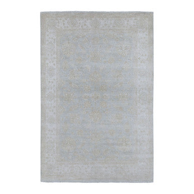 Oushak And Peshawar Wool Hand Knotted Rug Grey Ivory 6.0X8.10 -O067375