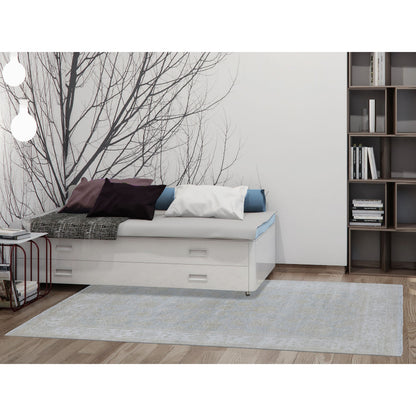 Oushak And Peshawar Wool Hand Knotted Rug Grey Ivory 6.0X8.10 -O067375