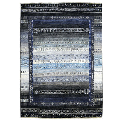 Tribal & Geometric Wool Hand Knotted Rug Black No Border 10.0X14.0 -O067396