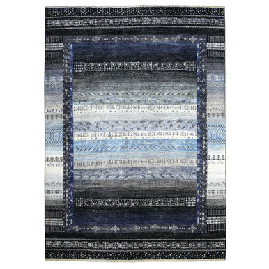 Tribal & Geometric Wool Hand Knotted Rug Black No Border 10.0X14.0 -O067396