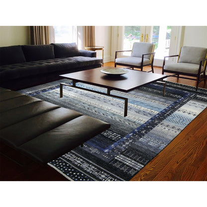 Tribal & Geometric Wool Hand Knotted Rug Black No Border 10.0X14.0 -O067396