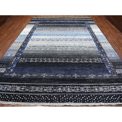Tribal & Geometric Wool Hand Knotted Rug Black No Border 10.0X14.0 -O067396