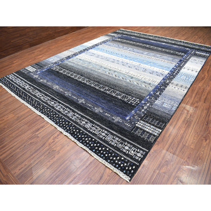 Tribal & Geometric Wool Hand Knotted Rug Black No Border 10.0X14.0 -O067396