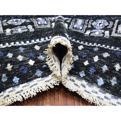 Tribal & Geometric Wool Hand Knotted Rug Black No Border 10.0X14.0 -O067396