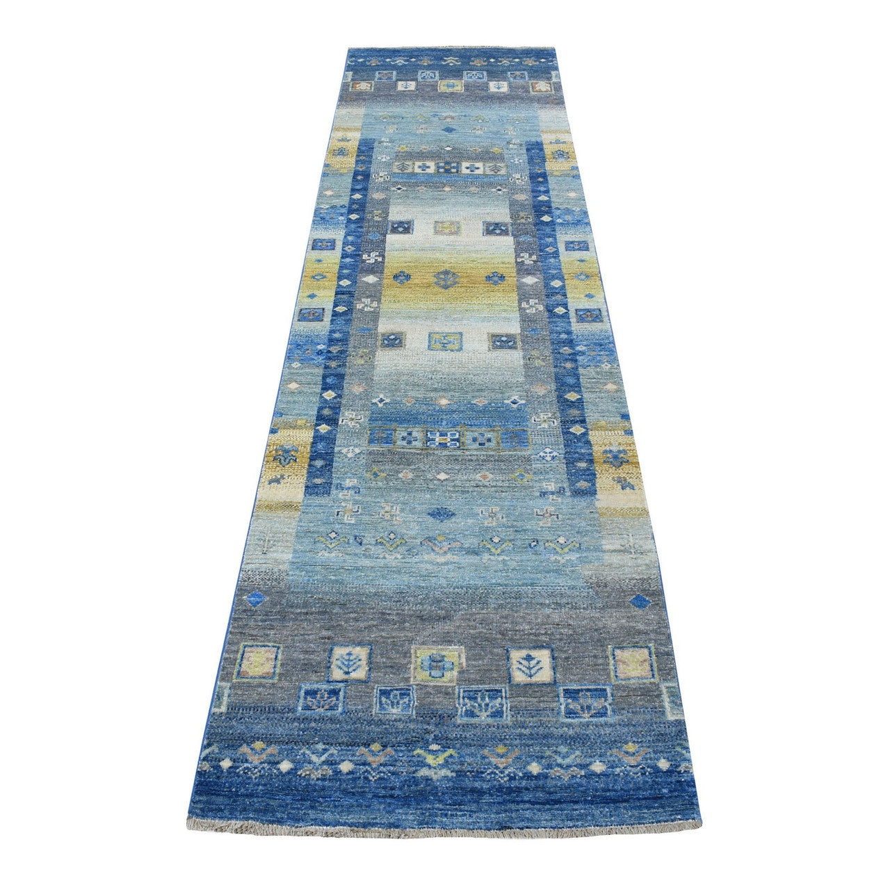 Blue 2'5" x 9'7" Tribal & Geometric Hand knotted Wool Rug - Sku: O067399