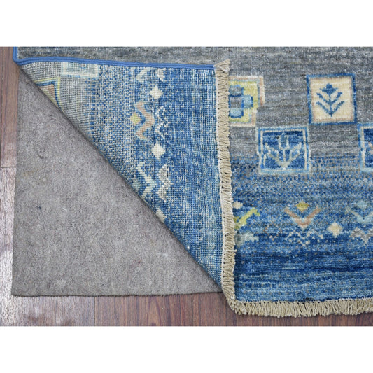 Tribal & Geometric Wool Hand Knotted Rug Blue No Border 2.5X9.7 -O067399