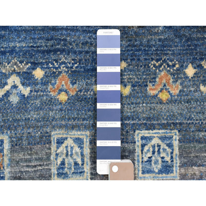 Tribal & Geometric Wool Hand Knotted Rug Blue No Border 2.5X9.7 -O067399