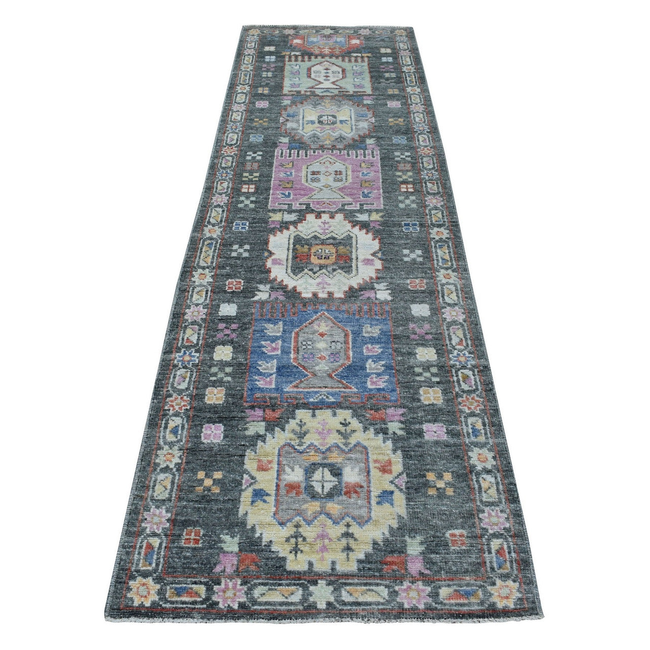 Gray 2'10" x 9'10" Tribal & Geometric Hand knotted Wool Rug - Sku: O067427