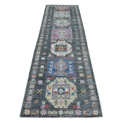 Tribal & Geometric Wool Hand Knotted Rug Grey No Border 2.10X9.10 -O067427
