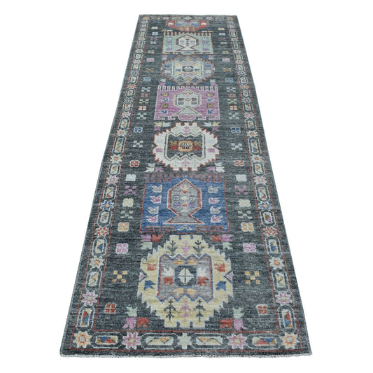 Tribal & Geometric Wool Hand Knotted Rug Grey No Border 2.10X9.10 -O067427
