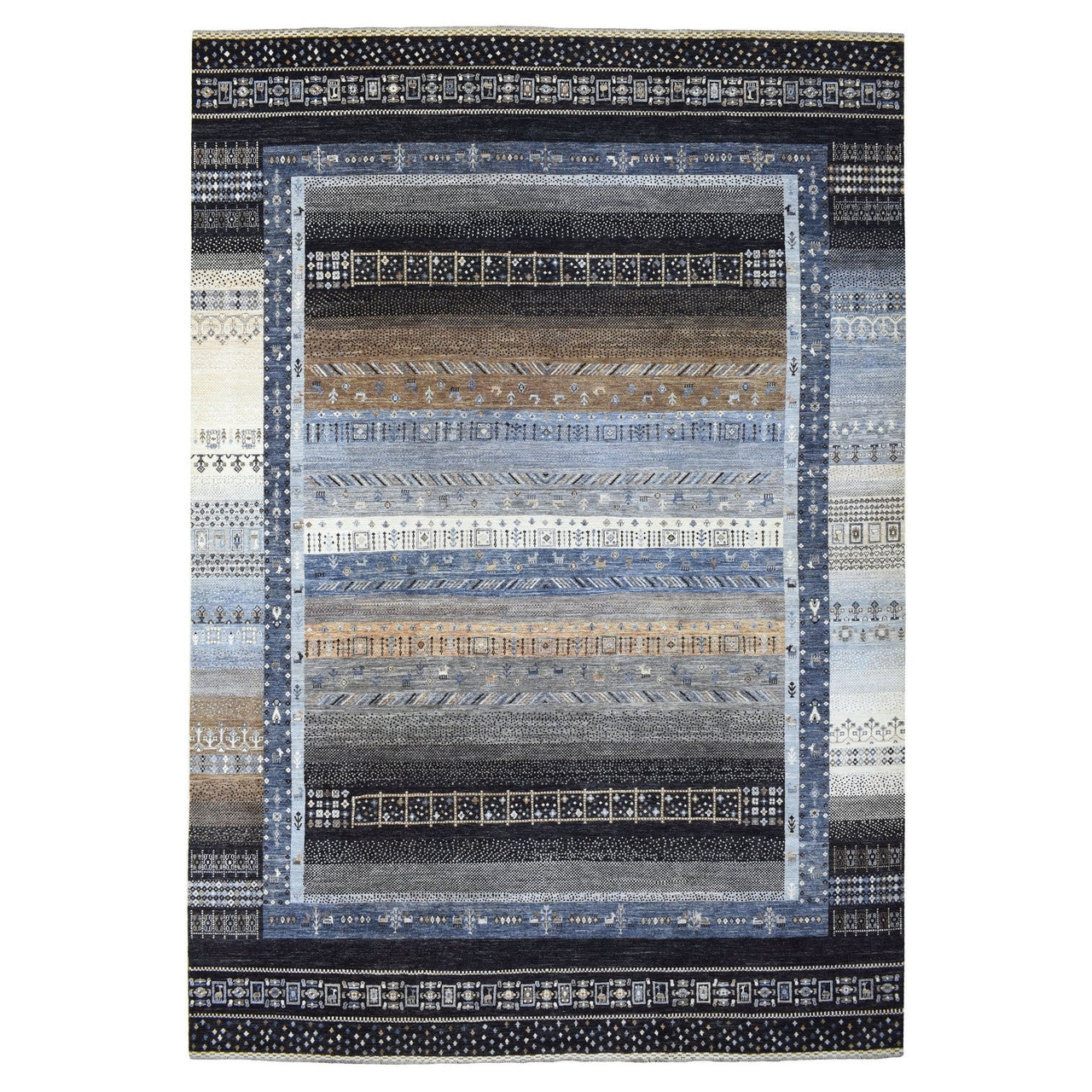 Tribal & Geometric Wool Hand Knotted Rug Grey No Border 10.2X14.1 -O067531