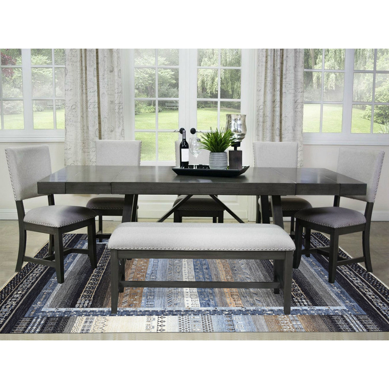Tribal & Geometric Wool Hand Knotted Rug Grey No Border 10.2X14.1 -O067531