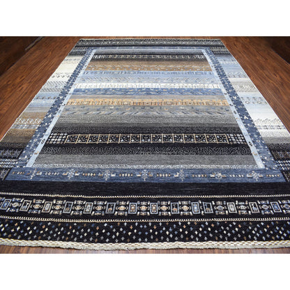 Tribal & Geometric Wool Hand Knotted Rug Grey No Border 10.2X14.1 -O067531