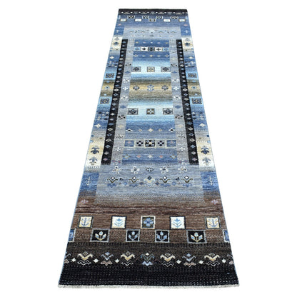 Tribal & Geometric Wool Hand Knotted Rug Grey 2.4x9.9 -O067533