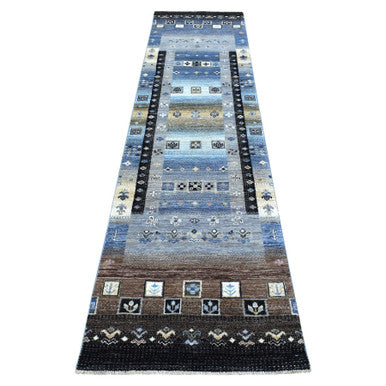 Tribal & Geometric Wool Hand Knotted Rug Grey 2.4x9.9 -O067533